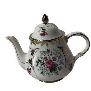Arthur Wood Chatsworth No 4 Teapot England Pink‎ Roses Gold Trim Vintage Crazed
